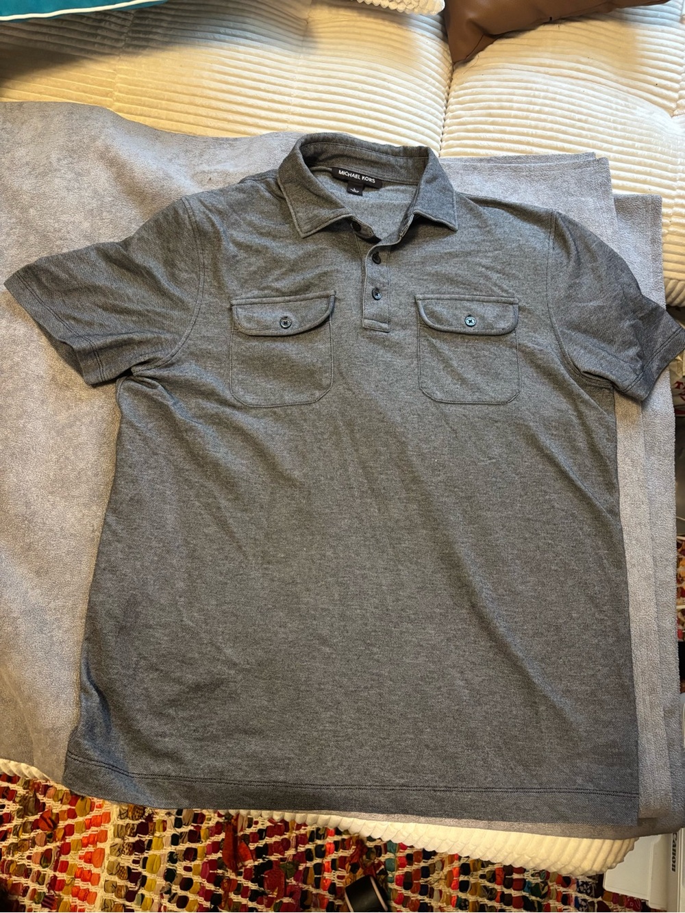 Michael Kors Men's Heather Gray Short Sleeve Polo with Chest Pockets